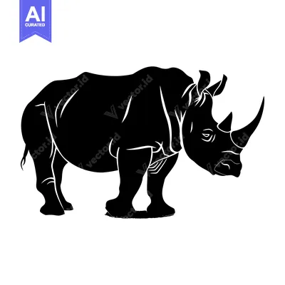 Black Silhouette of a Rhino Standing Sideways