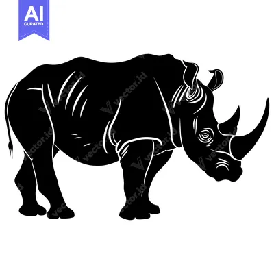Black and White Silhouette of a Rhino