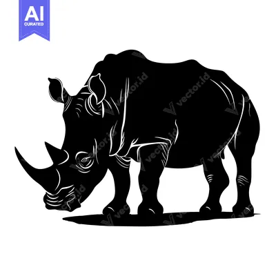 Aset premium populer: Black and White Silhouette of a Rhino Standing