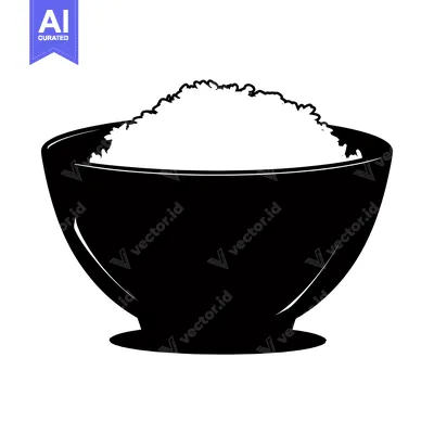 Aset desain premium: A black and white illustration of a bowl of rice