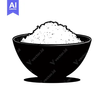Premium design asset: A black and white illustration of a bowl of rice