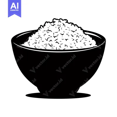 Aset premium populer: A black and white illustration of a bowl of rice