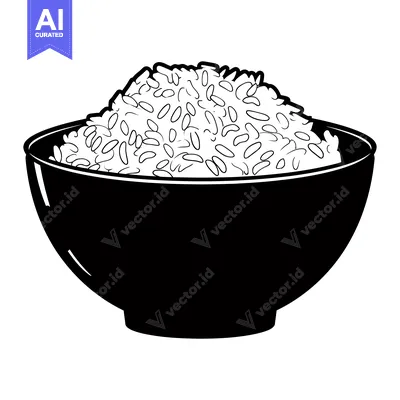 Aset desain premium: A Black and White Illustration of Rice in a Bowl