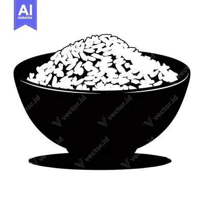 Premium design asset: Black and White Silhouette of a Bowl of Rice