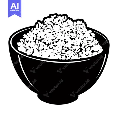 Aset premium populer: A black and white illustration of a bowl of rice