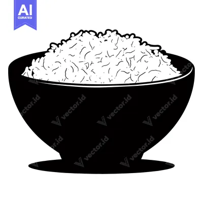 Aset desain premium: A black and white illustration of a bowl of rice