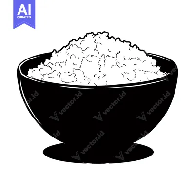 Premium design asset: A black and white illustration of a bowl filled with rice