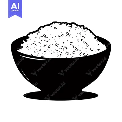 Aset premium populer: A Simple Black and White Illustration of a Bowl Filled with Rice