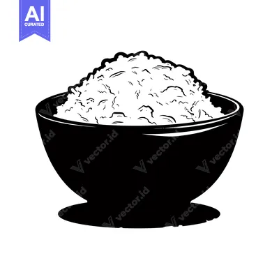 Aset premium populer: Black and white illustration of a bowl of rice