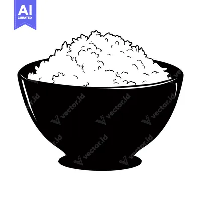 A Black and White Illustration of a Bowl Filled with Rice