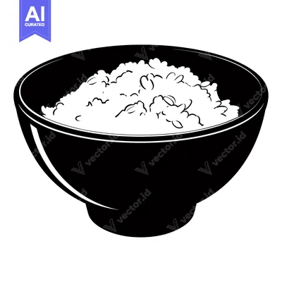 Aset desain premium: A Black and White Illustration of a Bowl of Rice