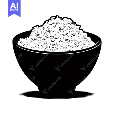 Aset desain premium: A Black and White Illustration of a Bowl Filled with Rice