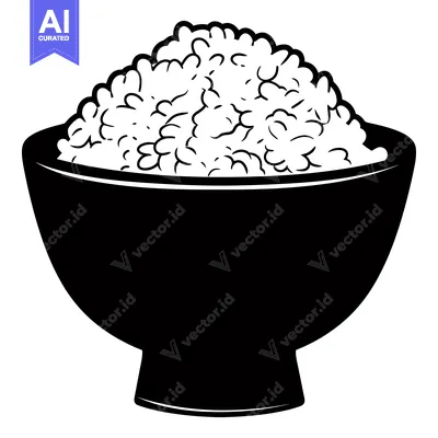 Aset premium populer: A black and white illustration of a bowl of rice
