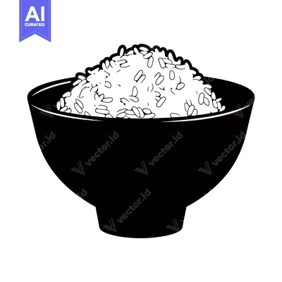 Premium design asset: Black and White Illustration of a Bowl of Rice