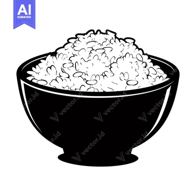 Black and white illustration of a bowl of rice