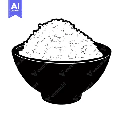 Premium design asset: Black and White Illustration of Rice in a Bowl