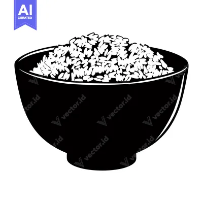 Aset premium populer: A Black and White Silhouette of a Bowl of Rice