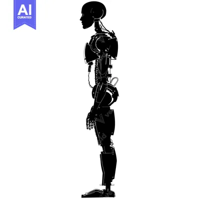Aset premium populer: Silhouette of a humanoid robot standing in profile