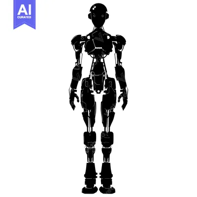 Popular premium asset: Black and White Silhouette of a Standing Robot with Visible Joints and