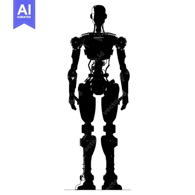 Silhouette of a humanoid robot with mechanical joints and wiring