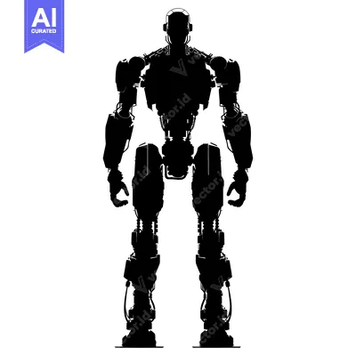 Aset desain premium: Silhouette of a Futuristic Android Robot Standing Tall