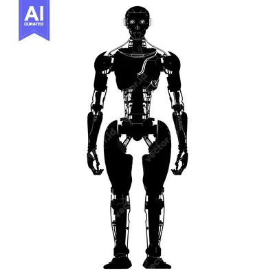 Aset desain premium: Black and White Silhouette of a Futuristic Robot