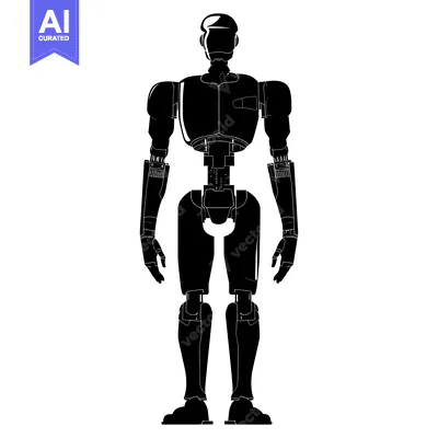 Aset premium populer: Black and White Silhouette of a Futuristic Robot