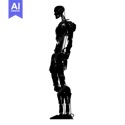 Aset desain premium: Black and White Silhouette of a Standing Robot