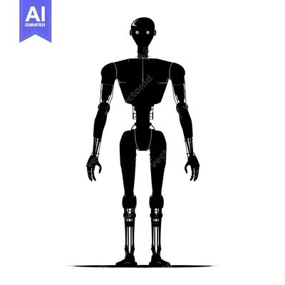 Aset desain premium: Black Silhouette of a Humanoid Robot with Glowing Eyes
