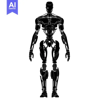 Aset premium populer: Black and White Silhouette of a Humanoid Robot