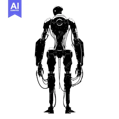 Premium design asset: Black and White Silhouette of a Futuristic Robot