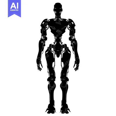 Aset premium populer: Silhouette of a humanoid robot with visible mechanical details