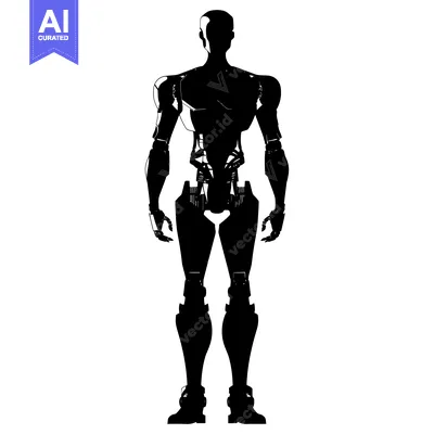 Aset desain premium: Silhouette of a Humanoid Robot with Detailed Articulations