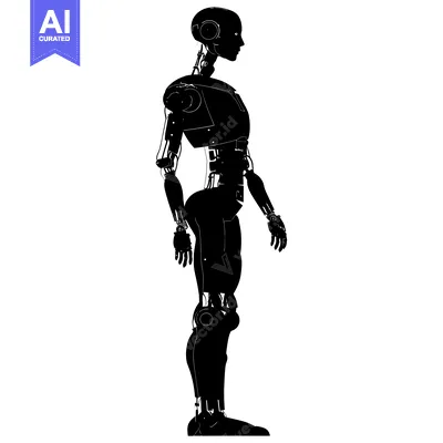 Black and White Silhouette of a Humanoid Robot Standing in Profile
