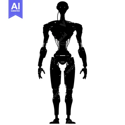 Aset desain premium: Silhouette of a Standing, Mechanized Humanoid Robot