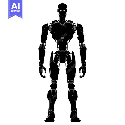 Premium design asset: Black and White Silhouette of a Futuristic Robot