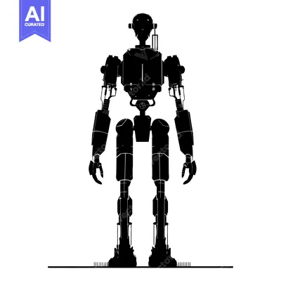 Aset premium populer: Black and white silhouette of a standing robot