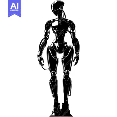 Aset desain premium: Silhouette of a Futuristic Female Robot