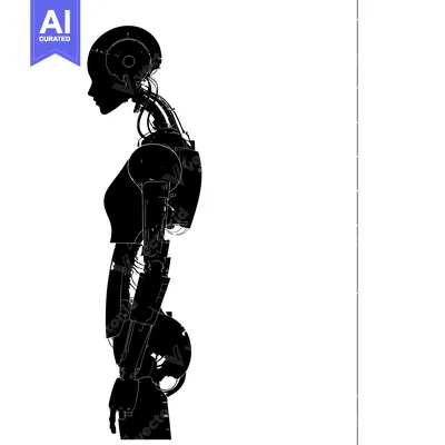 Premium design asset: Silhouette of a Female Robot with Exposed Wiring and a Mechanical Head