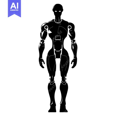 Premium design asset: Black Silhouette of a Humanoid Robot with Detailed Mechanical Features