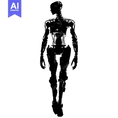 Aset premium populer: A Silhouette of a Detailed, Mechanical Humanoid Robot