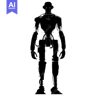Silhouette of a detailed, mechanical humanoid robot