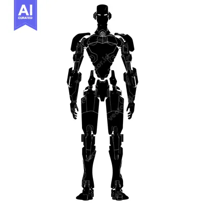 Aset desain premium: Black and White Silhouette of a Futuristic Robot