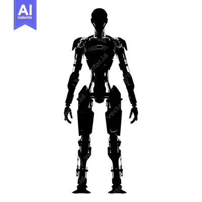 Aset desain premium: Black and White Silhouette of a Humanoid Robot