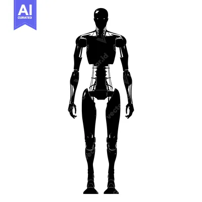 Aset premium populer: Silhouette of a humanoid robot with detailed joints and limbs