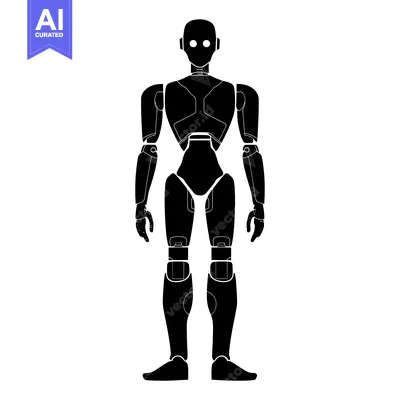 Aset premium populer: Silhouette of a Humanoid Robot with White Eyes