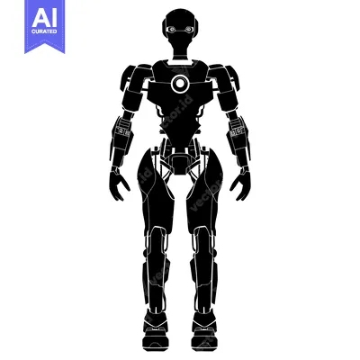 Premium design asset: Black and White Silhouette of a Futuristic Robot