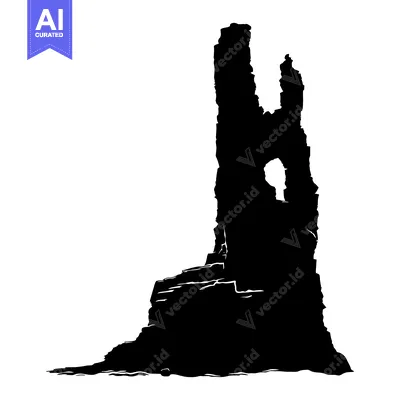Premium design asset: Black and White Silhouette of a Ruined Tower