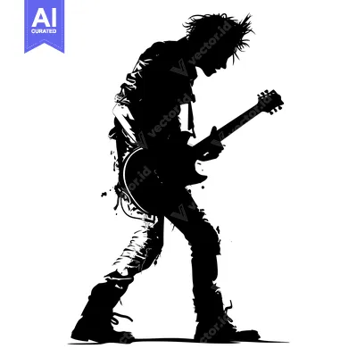 Aset desain premium: Silhouette of a Rock Musician Playing Guitar