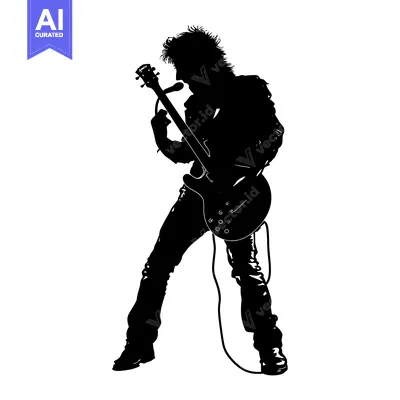 Aset desain premium: Silhouette of a Rock Musician Playing Guitar